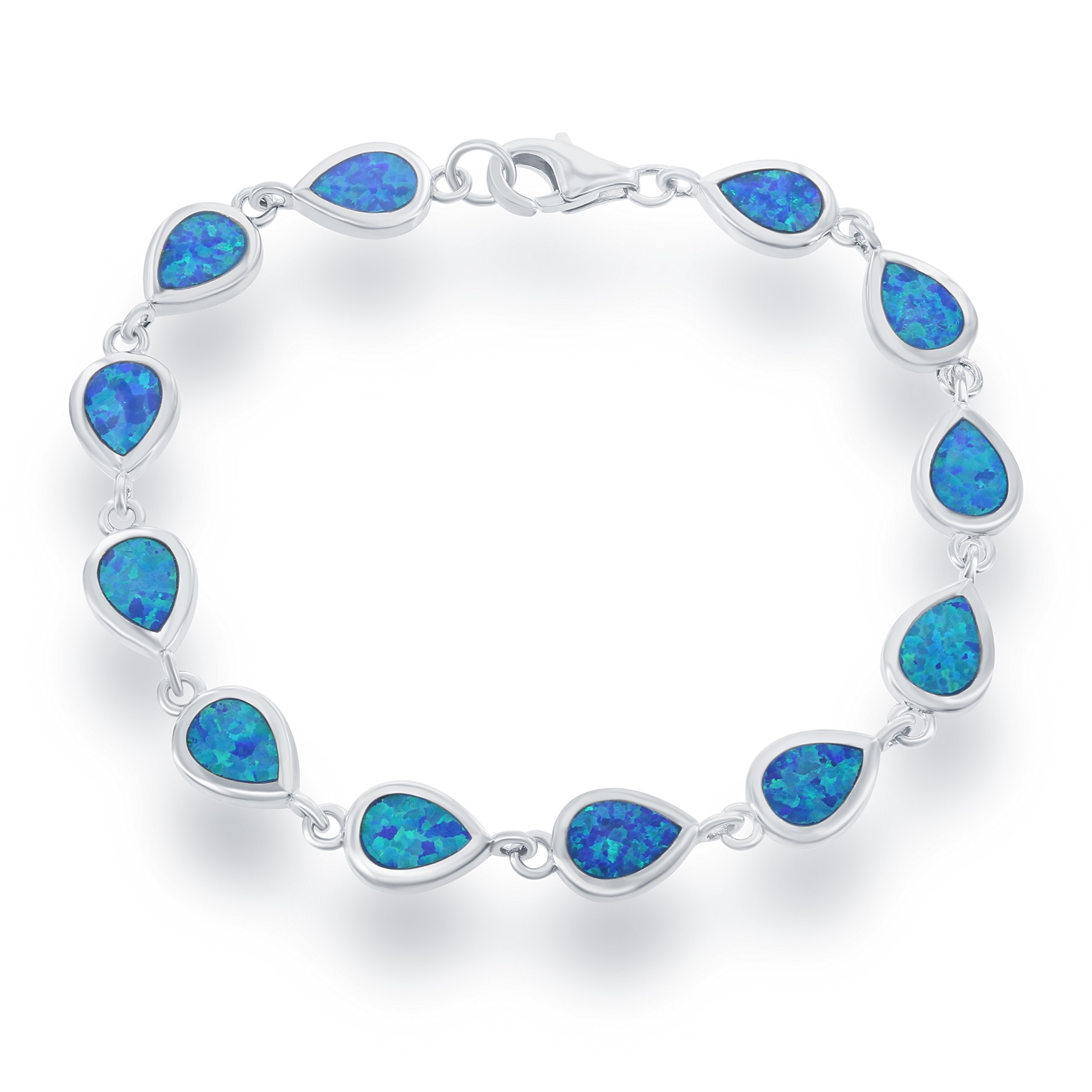 Beaux BijouxSterling Silver 7" Blue Opal Teardrop Link Bracelet