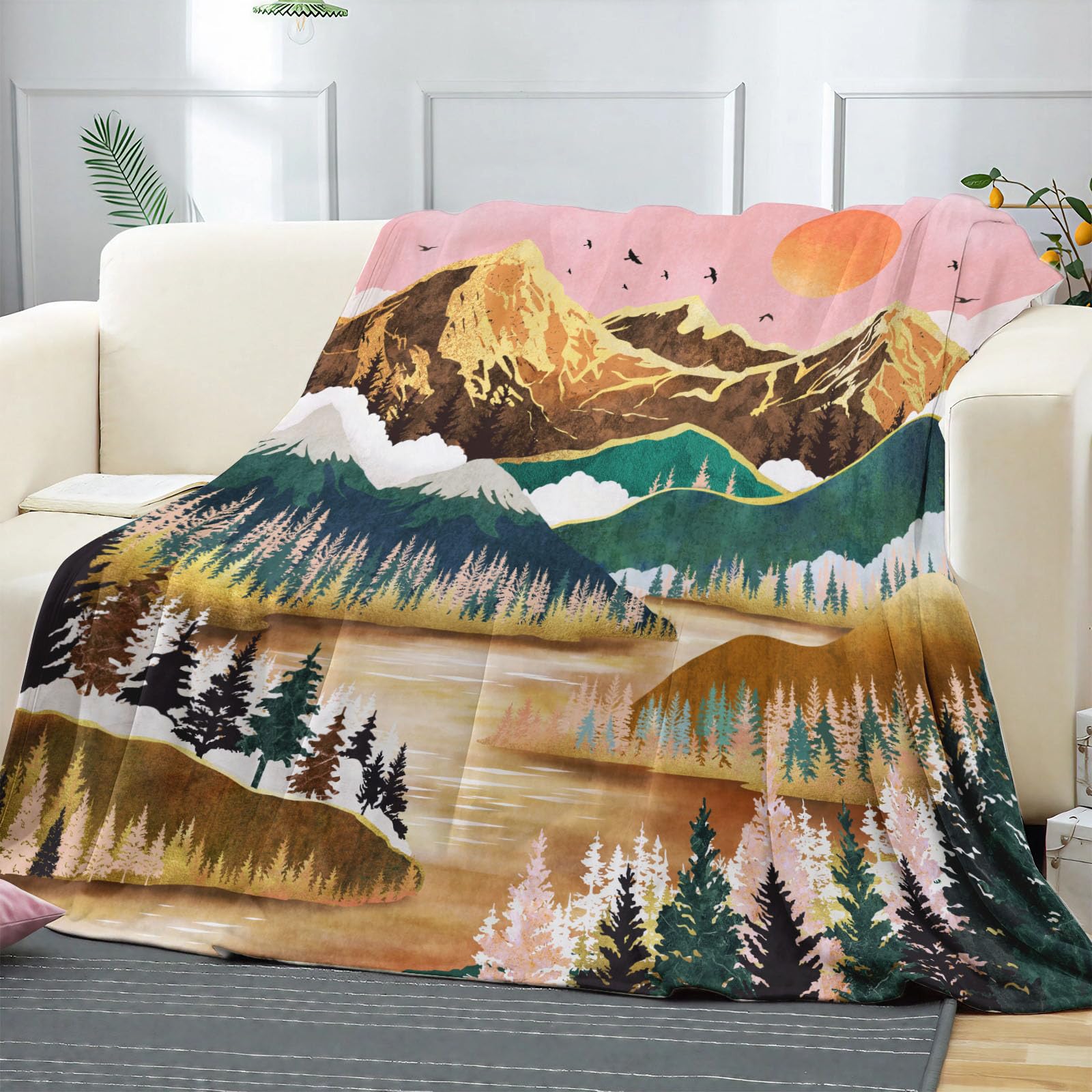 Amazon.com: Neasow Mountain Throw Blanket, Sunset Forest Tree Lake