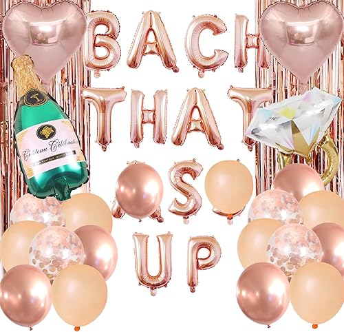 Decoraciones de despedida de soltera Bach That Assup - Pancarta de globos de oro rosa para brunch de novia suministros para fiestas 2 cortinas de