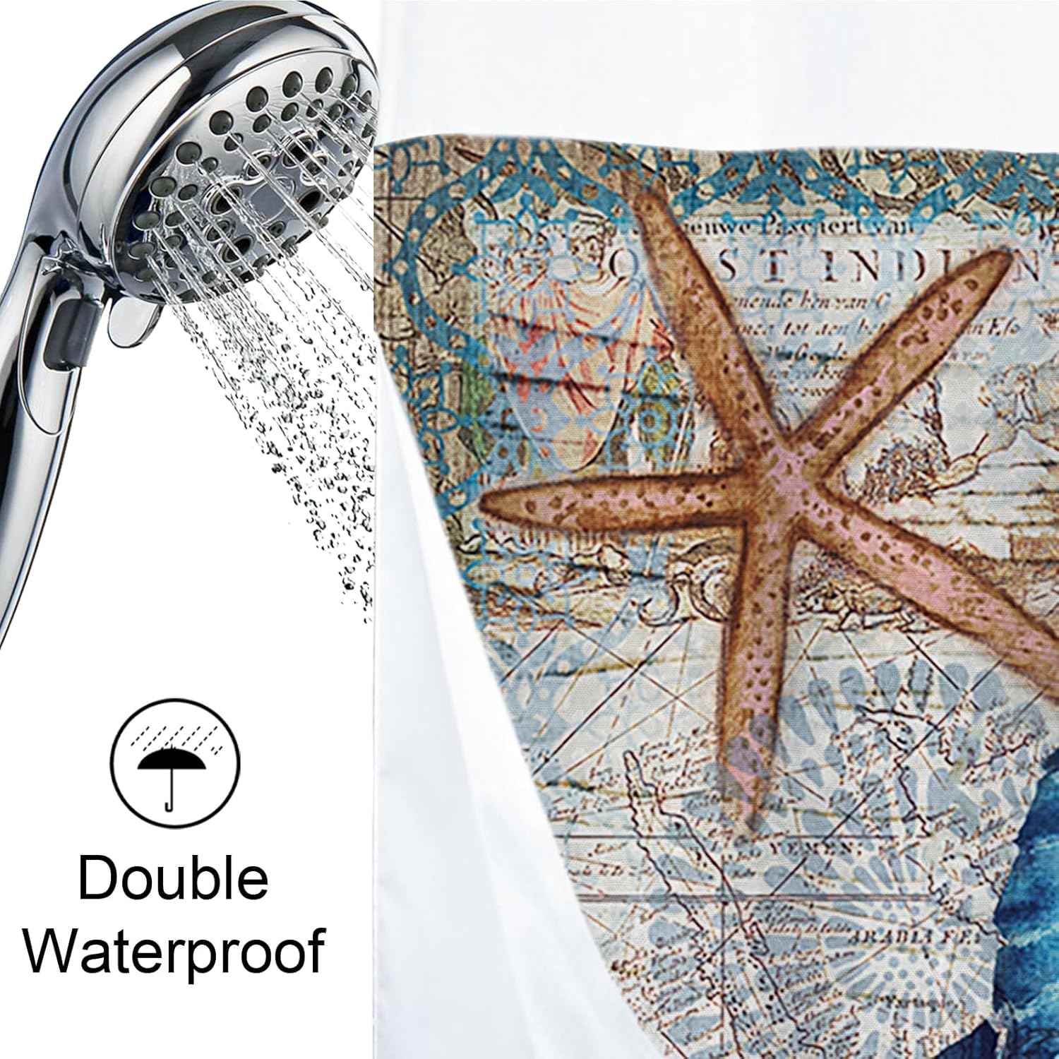Green and Teal Sea Turtles Theme No Hook Waffle Weave Shower Curtain with Snap in Liner Nautical Beach Bathroom Blue Ocean Decor Set 72 W x 74 H Inch Teal