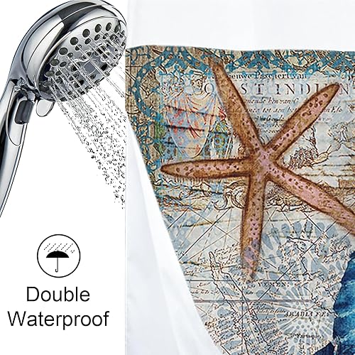 Vista 5 de Cortina de ducha de tortugas marinas, temática náutica de playa, verde y verde azulado, sin ganchos, punto gofre y forro desmontable, decoración