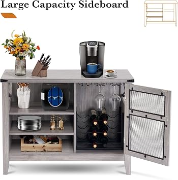 ivinta Buffet Cabinet with Storage, Industrial Sideboard Cabinet with Storage Shelves for Kitchen Dining Room Living Room, ST566 (Grey)