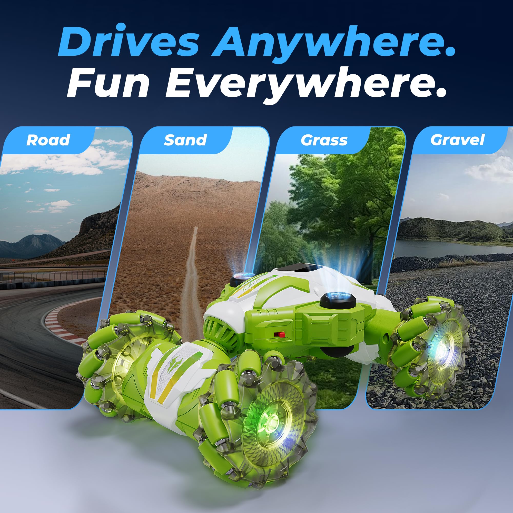 Gesture Sensing RC Stunt Car, [Magic Spray & Projection & Music] Boys Toys 6-8-12 Age, Hand Controlled Remote Control Car, Cool Birthday Presents Ideas Gifts for 6/7/8/9/10/11/12 Years Old Kids, Green