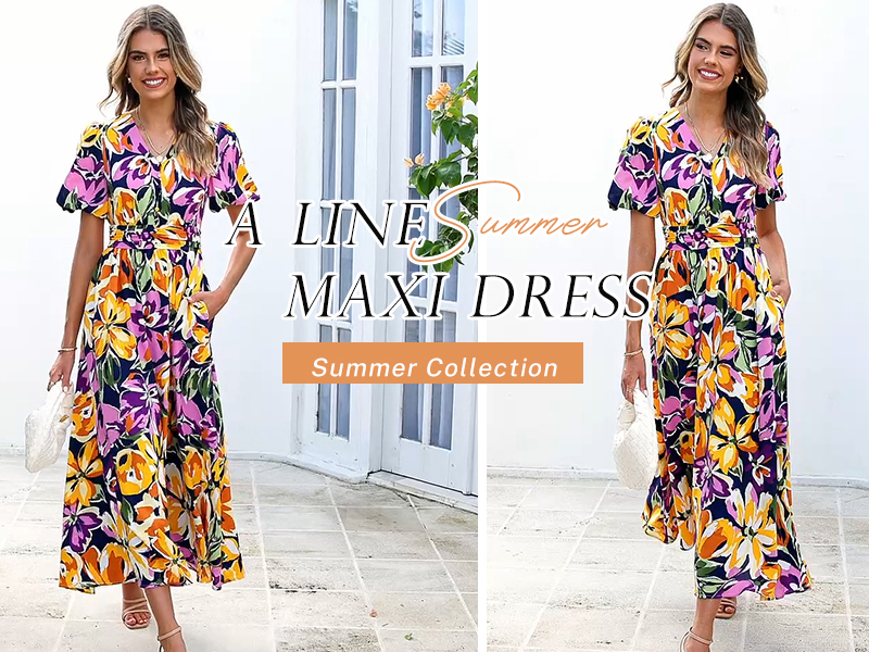 collection summer long dresses PRETTYGARDEN Womes Boho Maxi 2026 Spring V Neck Puff Sleeve Empire Waist A Line Flowy Beach Floral Dress (Blue Multicolored Leaves,S) at Amazon Women's Clothing store IMPORTANT Undelivered or refused Sale-new-26 Ronda Womens Chambray Dress Fabric:772
