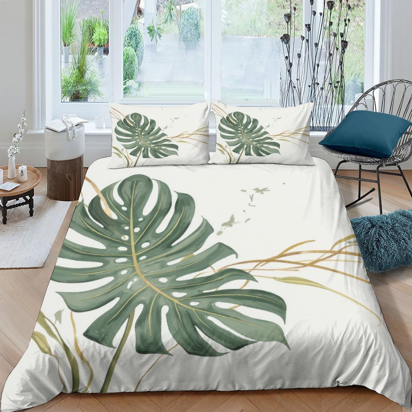 Ctjqhvkz Style-7 3D Printed Monstera Leaf Fitted Sheet Microfiber Soft Green Tropical Plant Bed Cover For Bedroom Dorm Mattress Protection Decor Single（135X200cm）