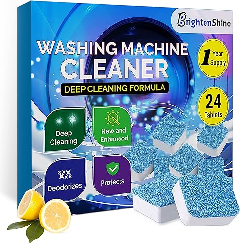 BrightenShine - Limpiador de lavadora de alta resistencia 24 tabletas limpiador de lavadora profunda de alta resistencia suministro de 1 año