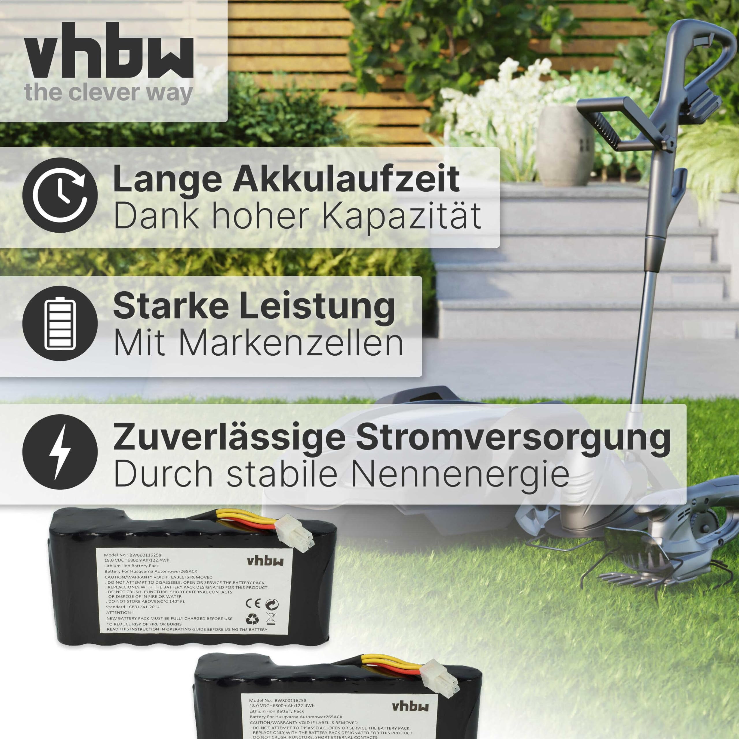 vhbw 2x batteria sostituisce Husqvarna 589 58 57-01, 593 1 141-02, 593 11 41-03, 593 11 41-01 per robot tagliaerba 6800mAh 18V Li-Ion
