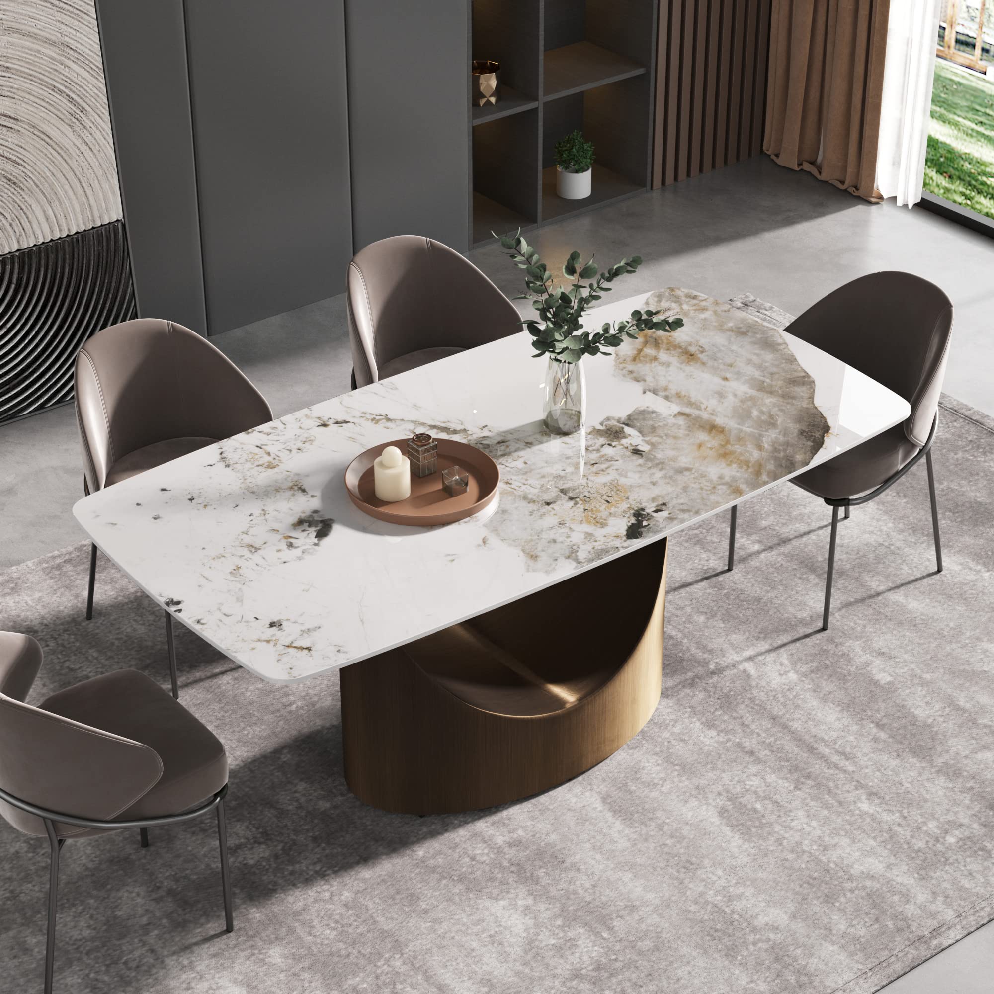 Amazon.com - Modern Dining Table, Antique White Sintered Stone