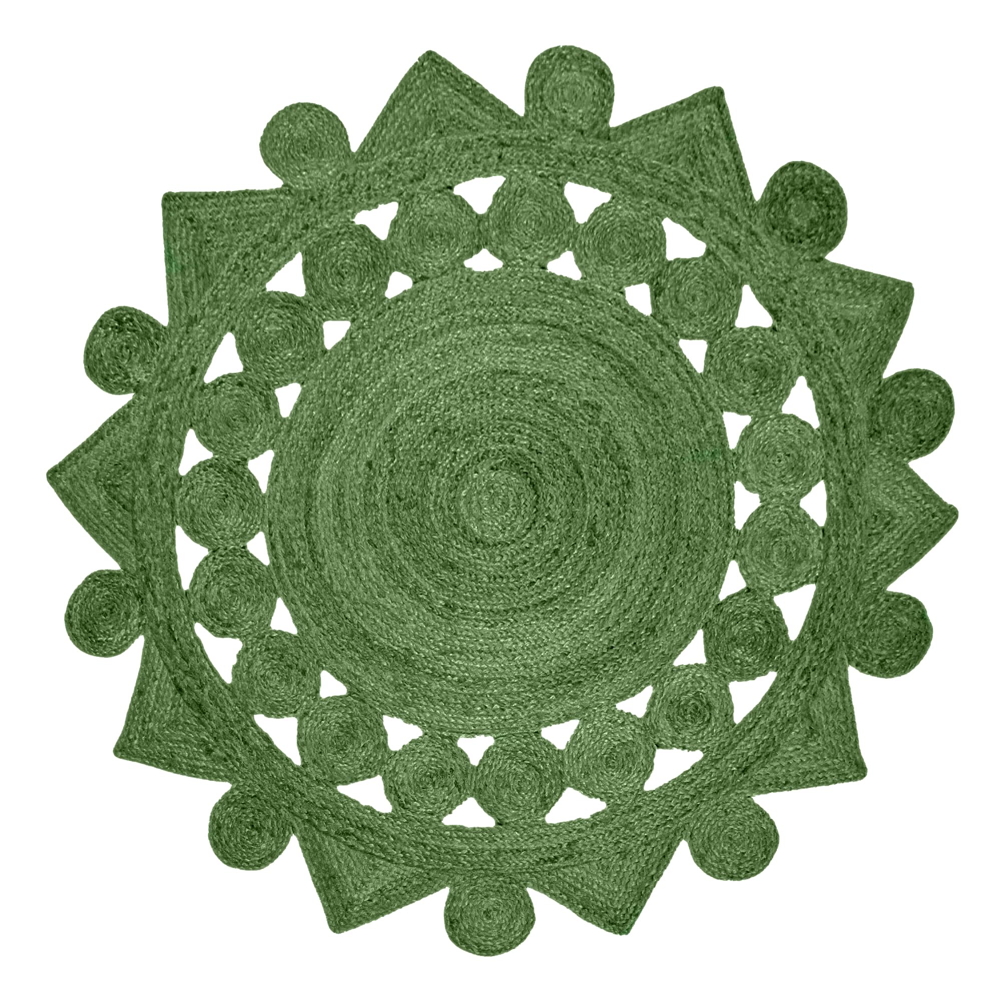 Tapis rond en jute vert 1,8 m au tissage plat ultra résistant