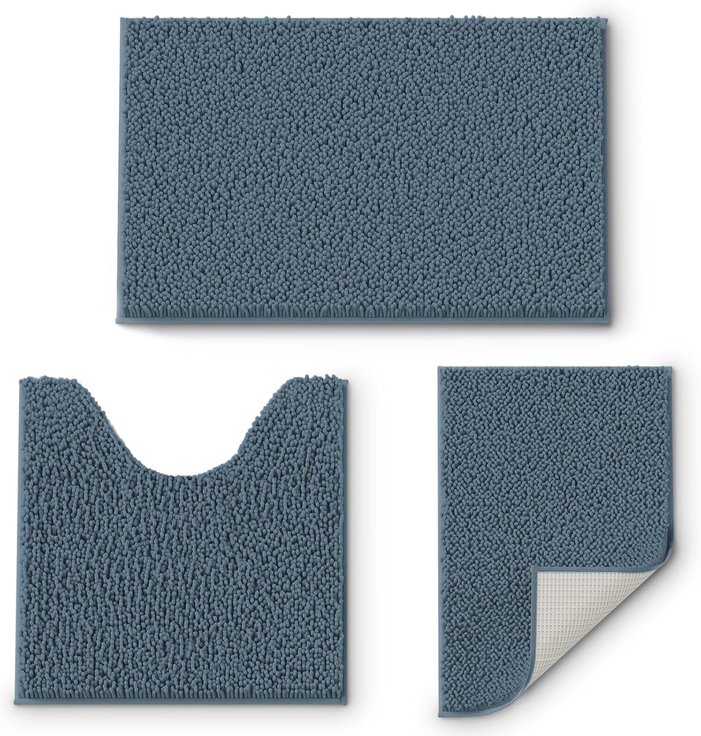 placeroom Bathroom Mat Set of 3, Bath and Toilet Mat Set,Ultra Soft Chenille Bath Mat Non Slip,Bath Mat Sets 3 Piece Washable,Super-Absorbent Bath(Sapphire Blue bath set) — image 1