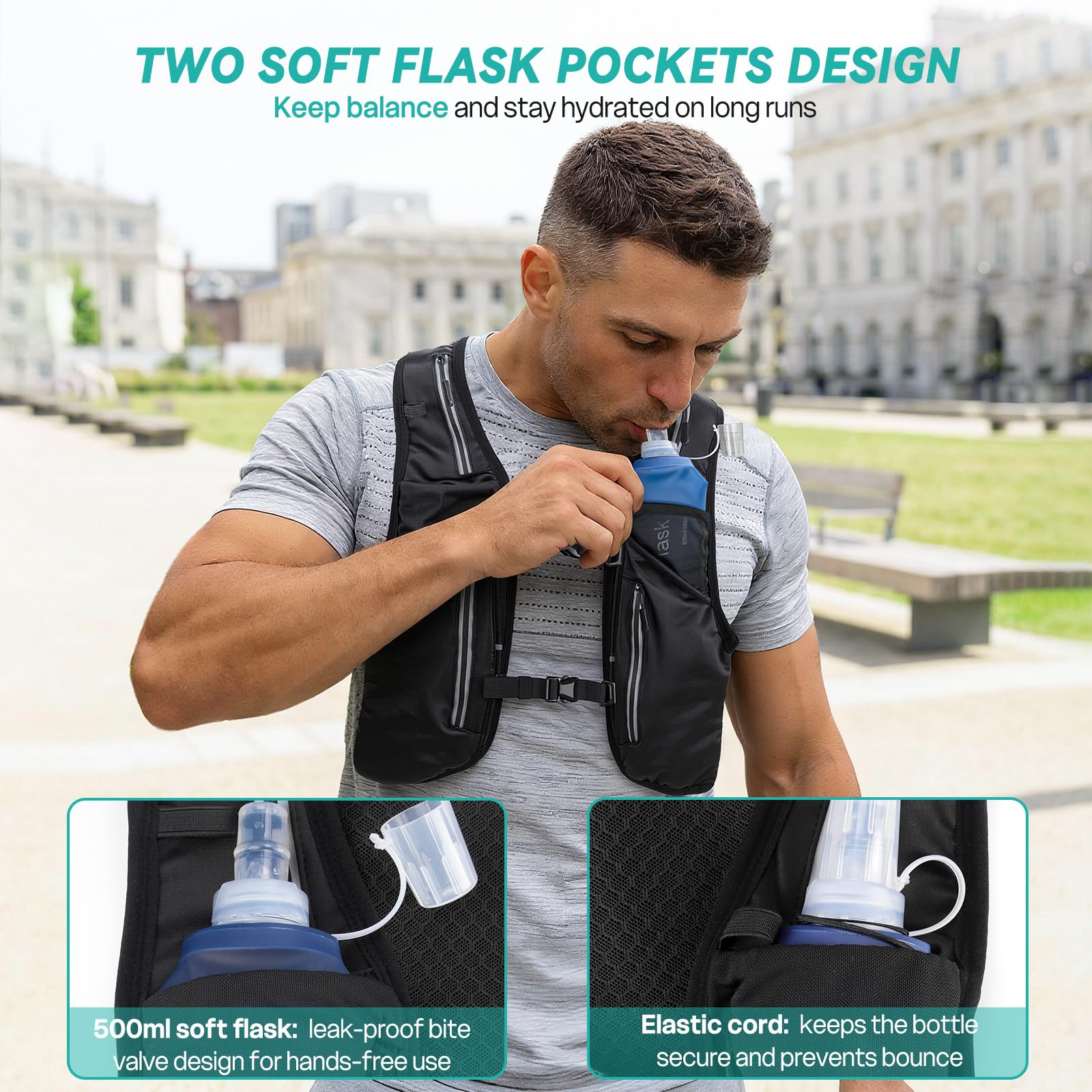 Nextyu Gilet Running Uomo Donna, Zaino Idratazione Trail Running Leggero con Borraccia Morbida 500ml & Cinghie Pettorali Regolabili per Corsa Maratona Escursionismo MTB Ciclismo