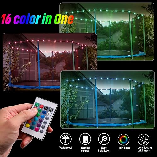 Vista 8 de Luces LED para cama elástica, luces con control remoto para borde de cama elástica de 12 pies, 16 colores que puedes cambiar tú mismo, impermeables