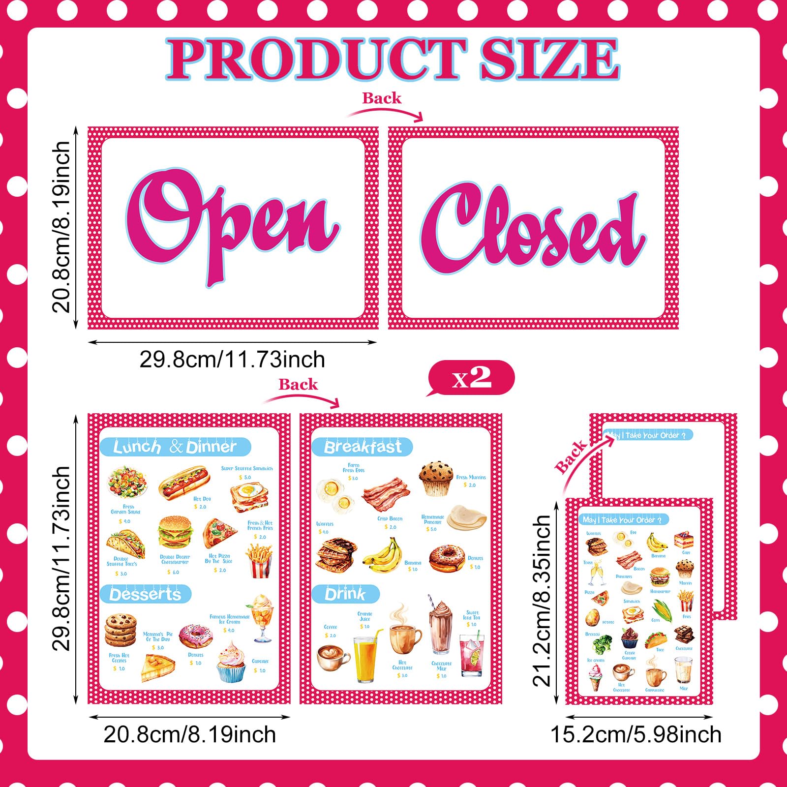 Yinkin 6 Pcs Pretend Restaurant Menu for Kids Restaurant Order Pads Erasable Pen Food Diner Play set for Kids Toddler Role Play Accessories