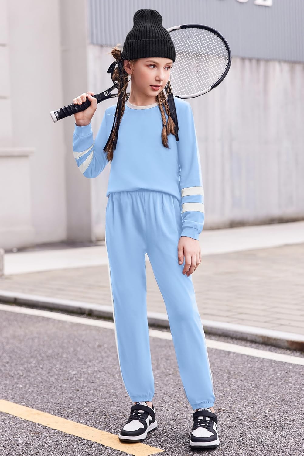 Zaclotre Girls 2 Piece Outfit Fall Long Sleeve Sweatshirt and Jogger Pants with Pockets Kids Tracksuit Sweatsuit Set - Image 5