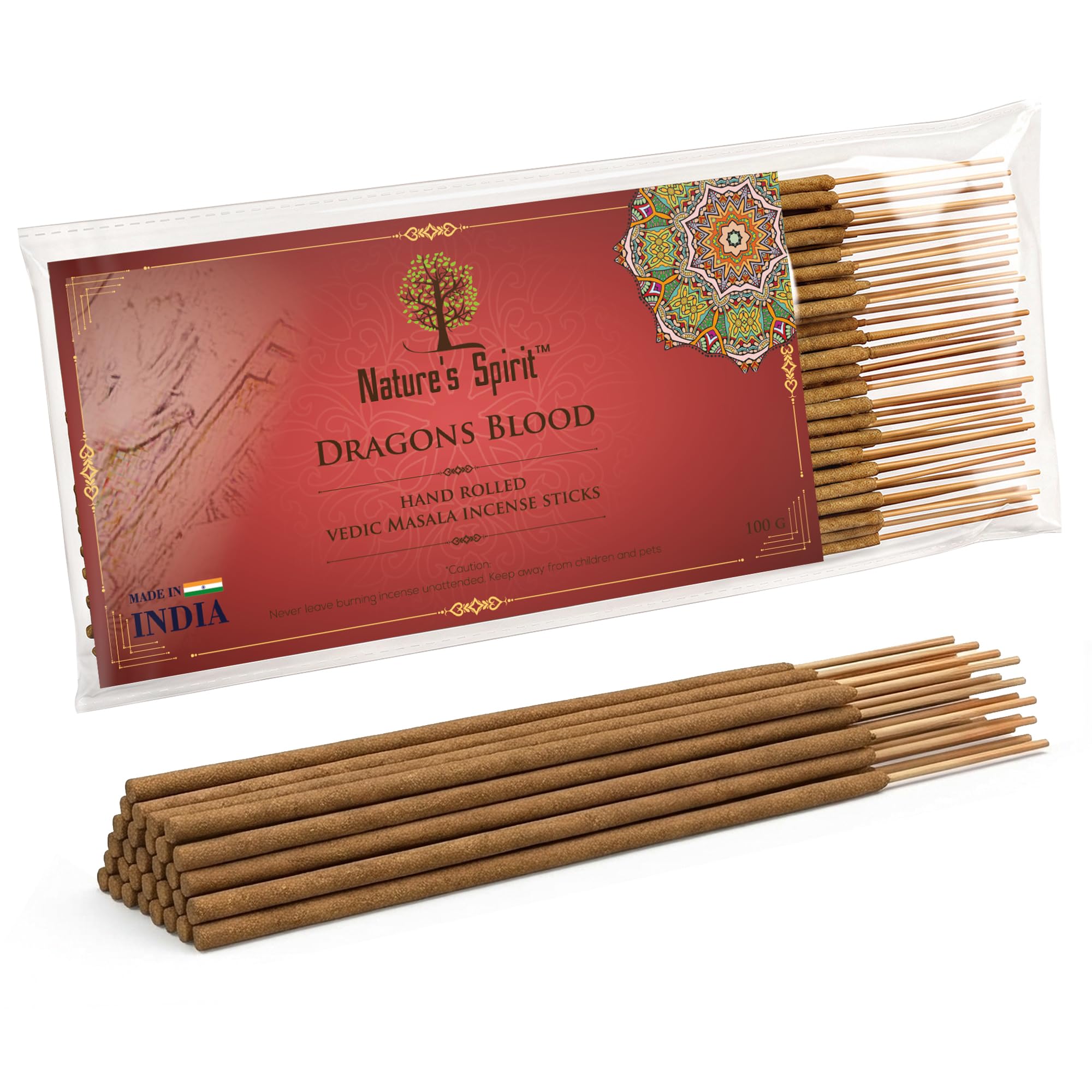 Vedic Masala Hand Rolled Incense Sticks 100g Pack Traditional Indian Joss Sticks Long Burning Natural Aromatherapy Incense for Meditation Yoga Relaxation Spiritual (Dragon's Blood)