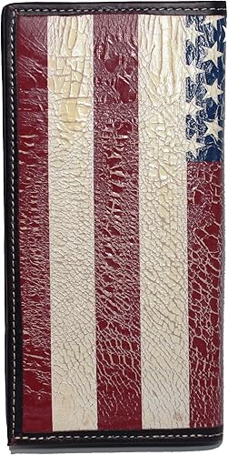 Miniatura 3 de Cartera larga personalizada con bandera estadounidense Don't Tread On Me con una bandera de Estados Unidos desgastada, Marrón, Vintage