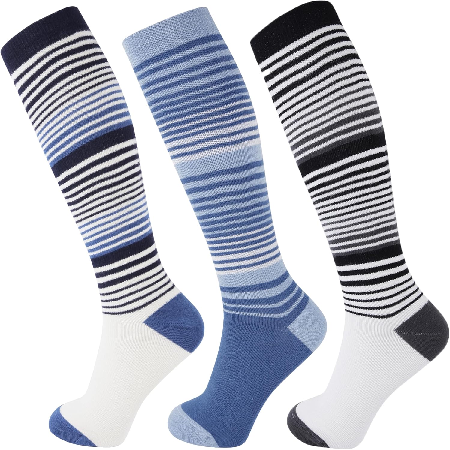 +MD 3 Pairs Bamboo Viscose Compression Socks for Women Men 15-20mmHg Knee High Support Stockings for Pregnancy Nurse Travel