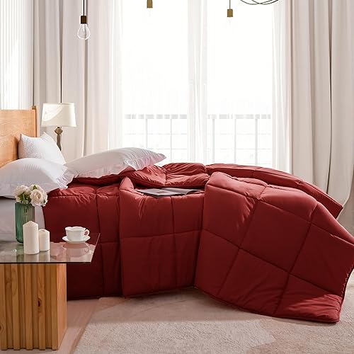 Vista 14 de L LOVSOUL Edredón alternativo de plumón tamaño King, relleno de edredón para todas las estaciones con pestañas en las esquinas, edredón beige King