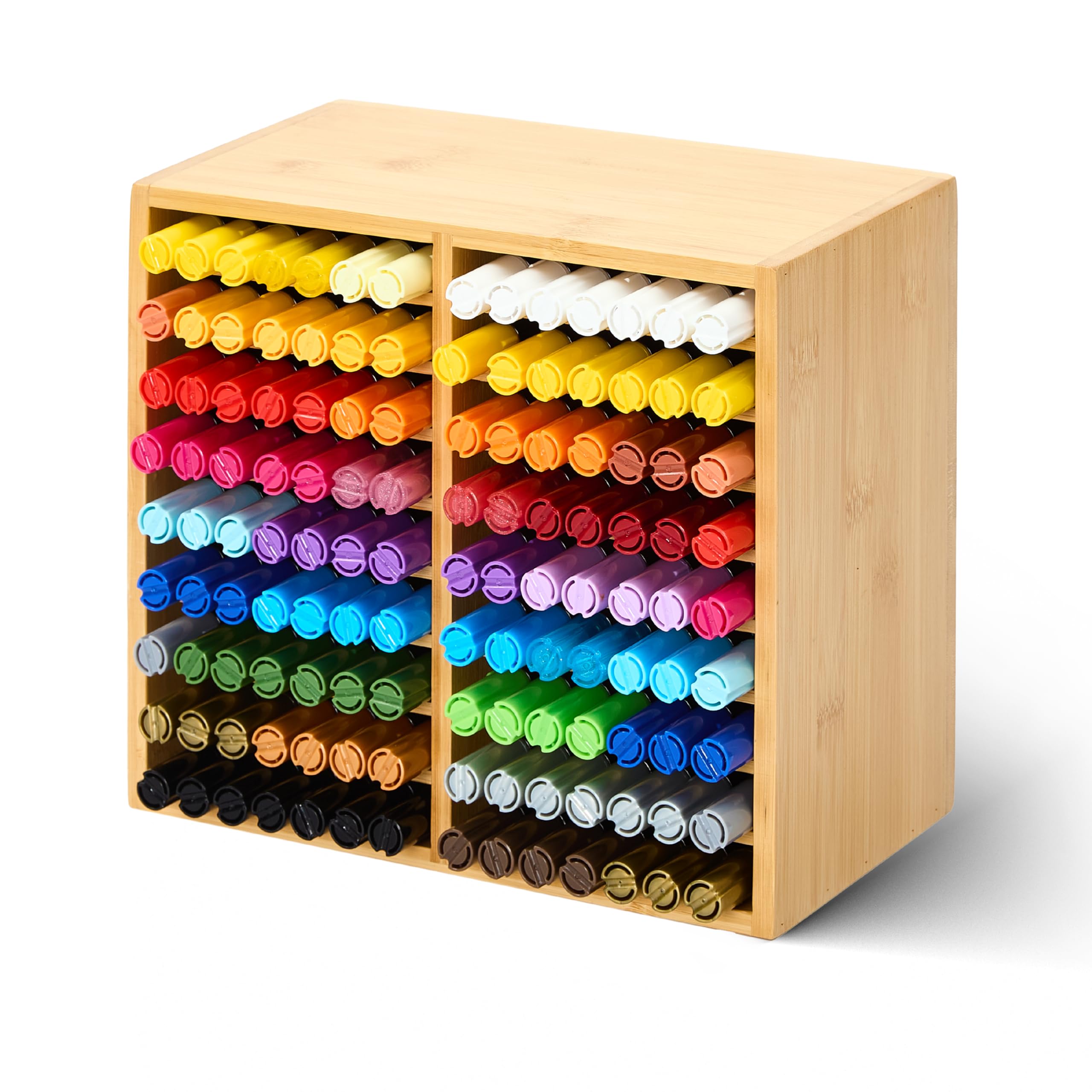 MEEDEN Bamboo Marker Holder Organizer: Holds 126 Pens with 18 Compartments- Art Supply Storage & Holder for Alcohol Markers，Pens，Pencils
