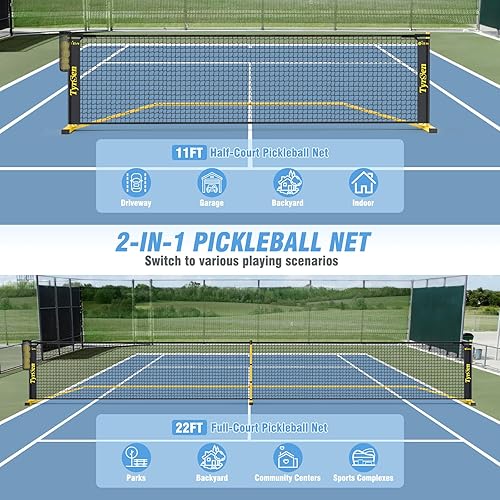 Miniatura 8 de Portable Pickleball Net for Driveway, 22 FT Regulation Size & 11 FT Half Court Size Pickle Ball Net with Ball Collector, 2-in-1 Pickle Ball Net with