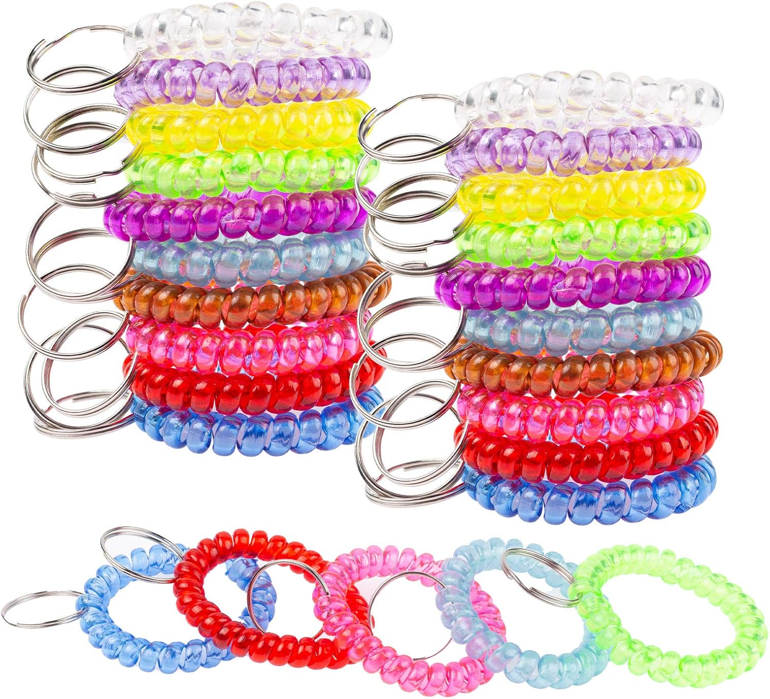 Tesion 100 Pcs Colorful Flexible Spiral Wrist Coil Keychain Stretchable ...