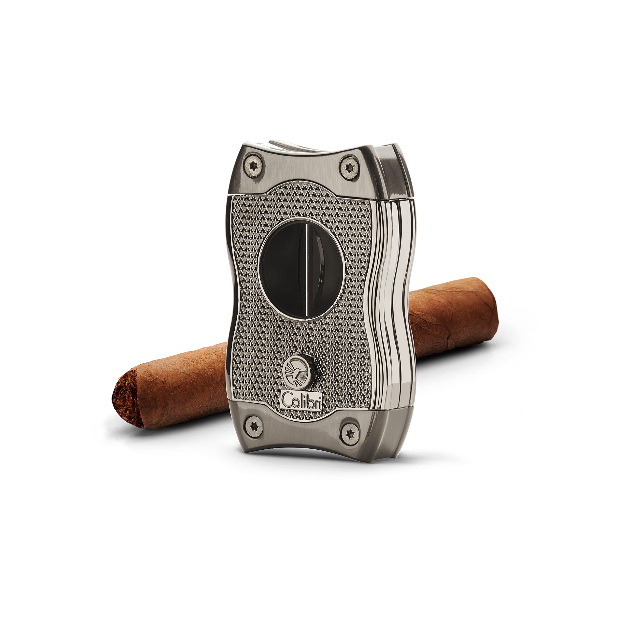 Colibri-Cortapuros metal-gris en acero-guillotina resorte-Cigarros de hasta 2,7cm de diámetro-Corte en V profundo 7mm hasta corte recto 3mm.Con estuche de regalo.Colibri desde 1928