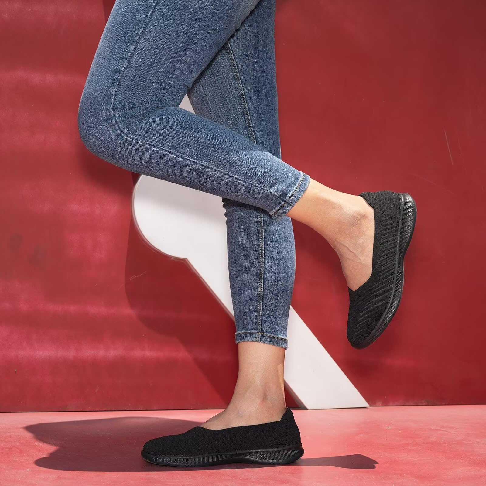 konhill Zapatos Planos Mocasines Mujer Cómodos Casuales Slip on Loafers Zapatos de Punto Vestidos Zapatos Ligeros para Caminar