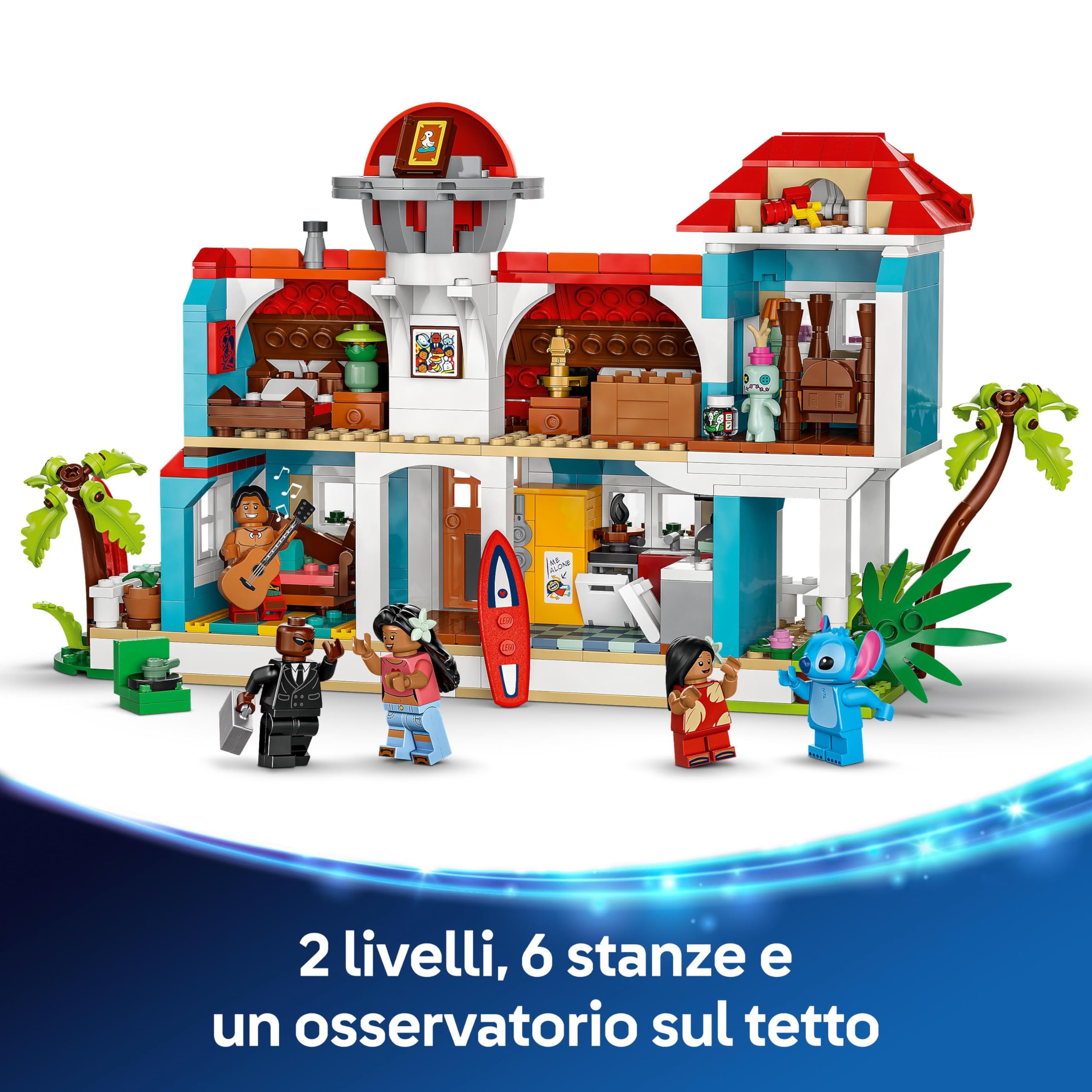LEGO | Disney Casa sulla Spiaggia di Lilo e Stitch - Modellino Giocattolo con 6 Stanze, Osservatorio, Astronave e 5 Minifigure, Giochi per Bambine e Bambini da 9 Anni, Idea Regalo di Compleanno 43268