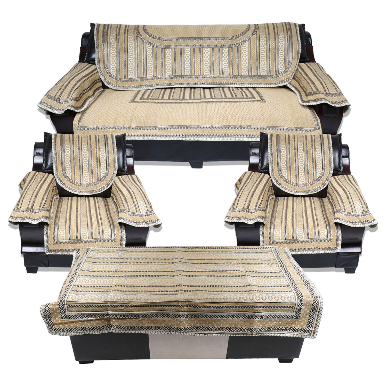 KINGLY Chenille Velvet Abstract Stripe Design Sofa Cover, Set of 5 Seater (3+1+1) Beige, Gold, 18, Standard size, 12 Pieces (B07XKDLCTC) Amazon Price History, Amazon Price Tracker