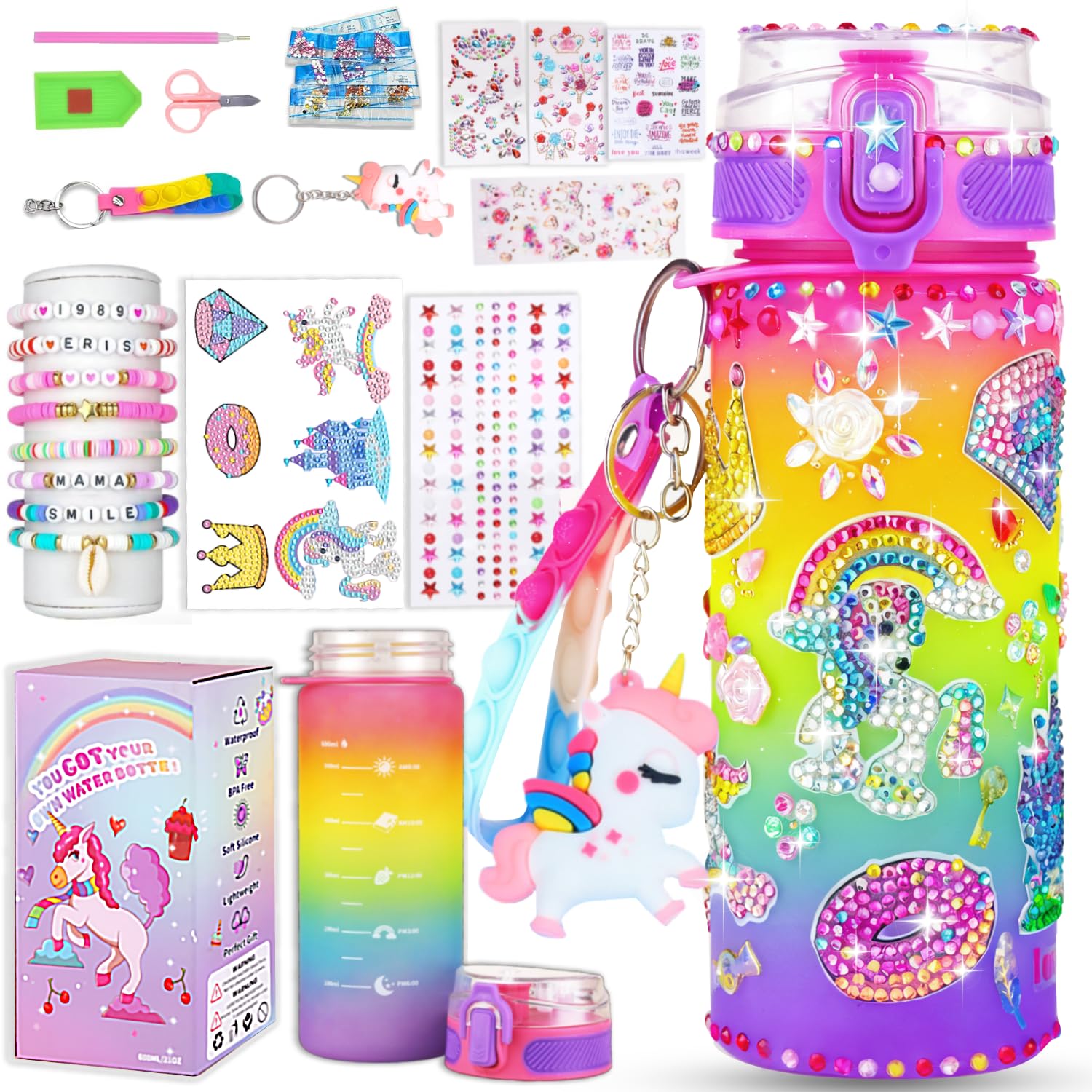 Sanilinwild Girls Gifts for 4-12 - Decorate Your Own Water Bottle - DIY Friendship Bracelets, Christmas/Easter/Birthday Gifts, Funny Arts and Crafts