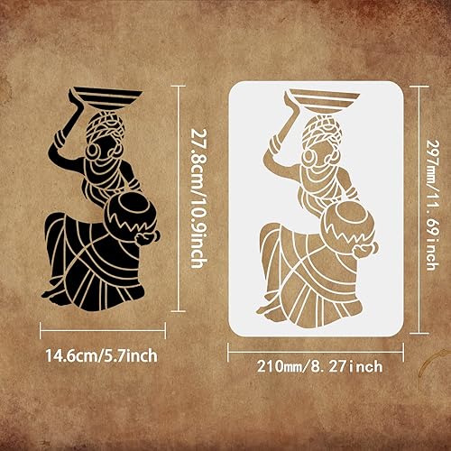 Miniatura 2 de FINGERINSPIRE Plantillas africanas para niñas de 11.7 x 8.3 pulgadas, plantillas tribales africanas para pintar sobre madera, suelo, pared y tela,
