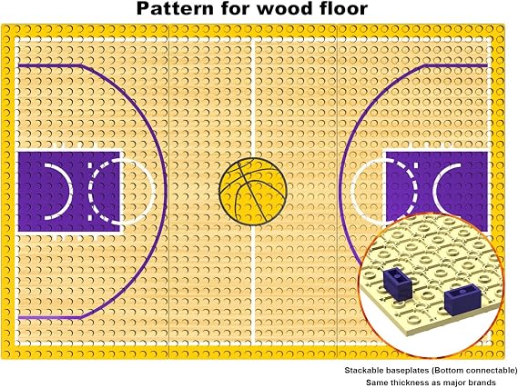 Building Blocks - Basketball Court Baseplates and Sets of 2 Basketball Hoop Basketball Goal Building Bricks for Basketball Game - Compatible with Major Brands (Basketball Playset/Yellow)