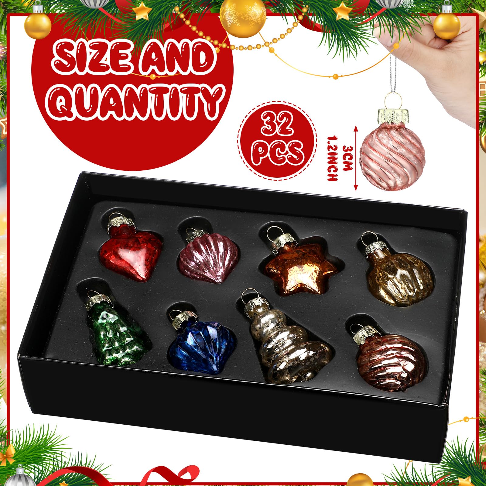 Amazon.com: Capoda 32 Pcs Vintage Christmas Ornaments 1.2 Inch