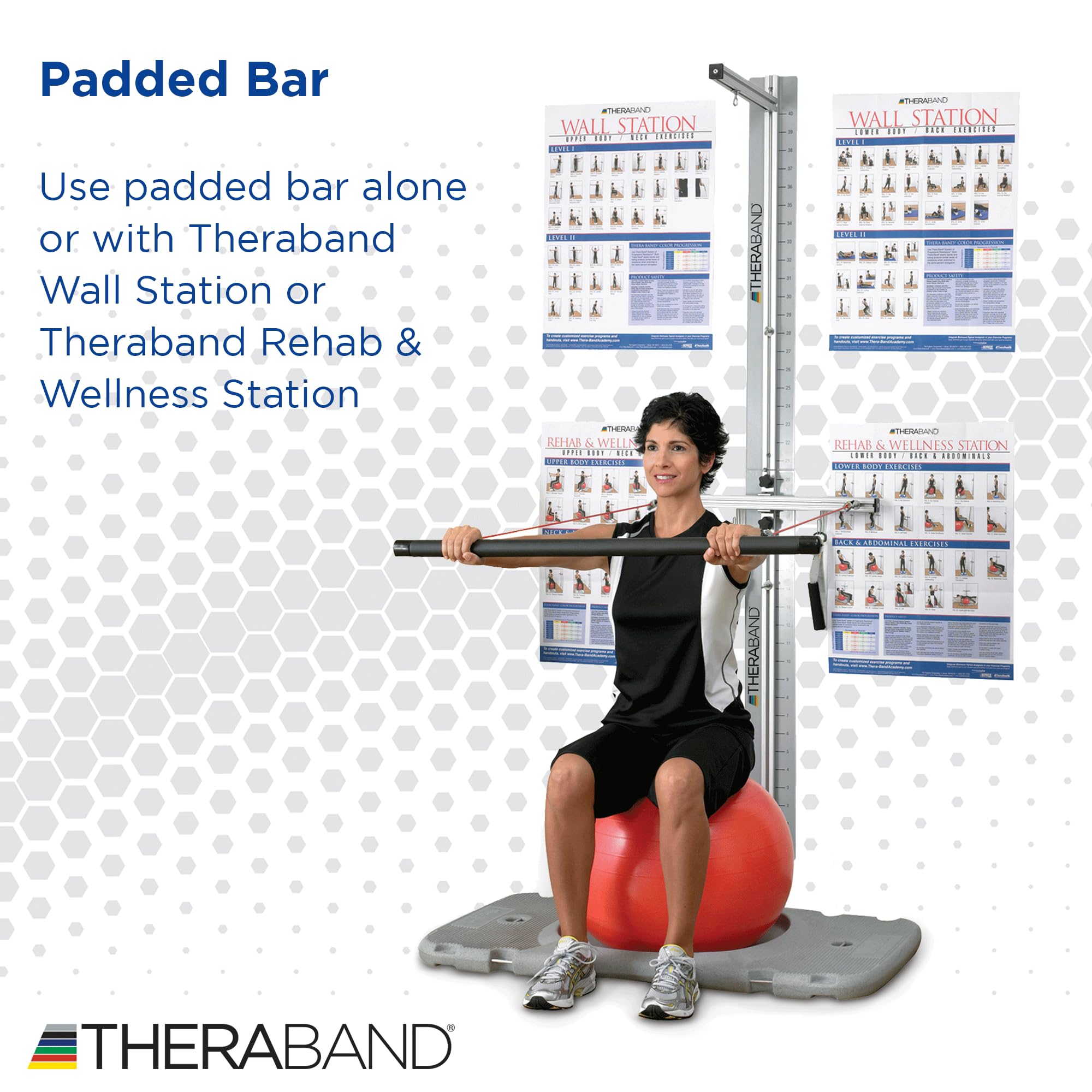 THERABAND Bande de résistance rembourrée - Fixation pour Bandes de résistance et Tubes - Barre de 90 cm avec connecteurs en D pour Station de Bien-être, Pilates, Yoga, entraînement à Domicile sans