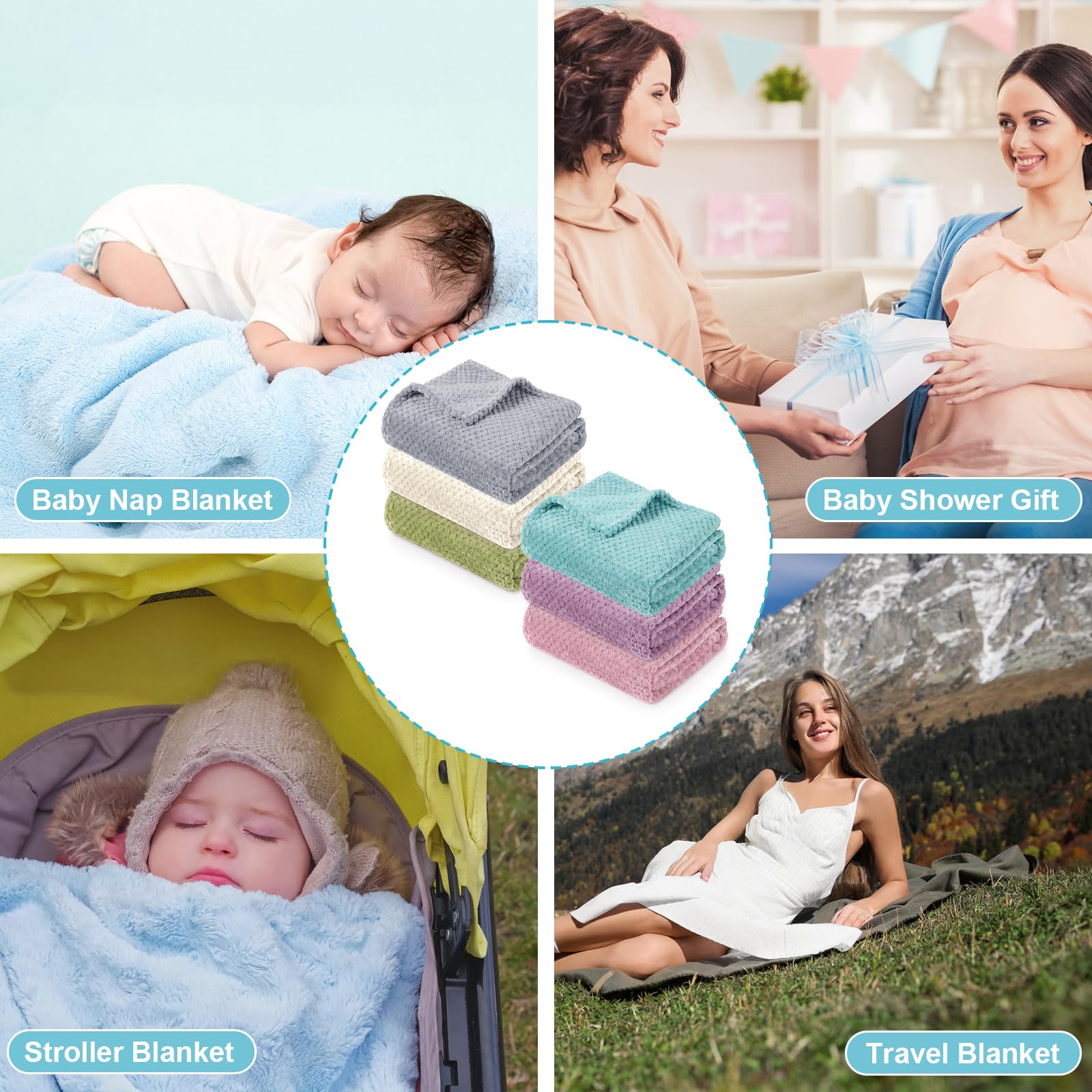 LYCN 6 coperte per neonati, 102 x 76 cm, in morbido pile a nido d'ape, soffici e calde, per bambini, neonati, ragazzi e ragazze (6 colori)