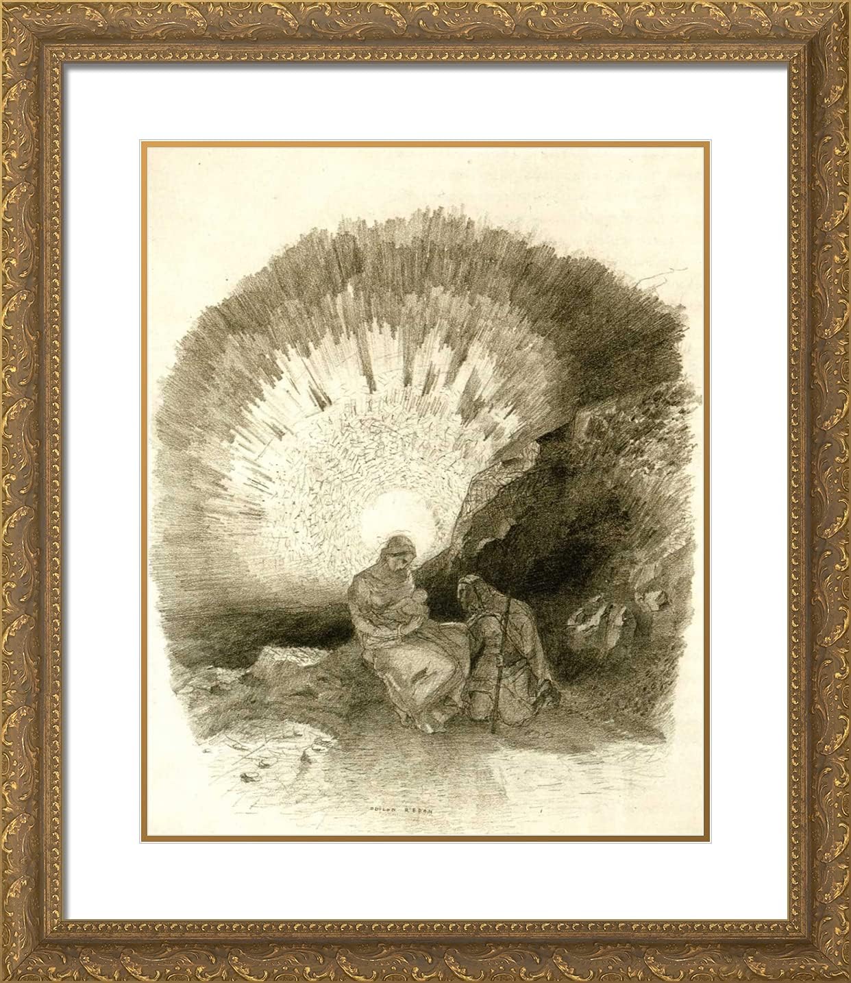 ArtDirect Redon, Odilon 20x23 Gold Ornate Framed Art Print with Double Matting Titled: Holy Family