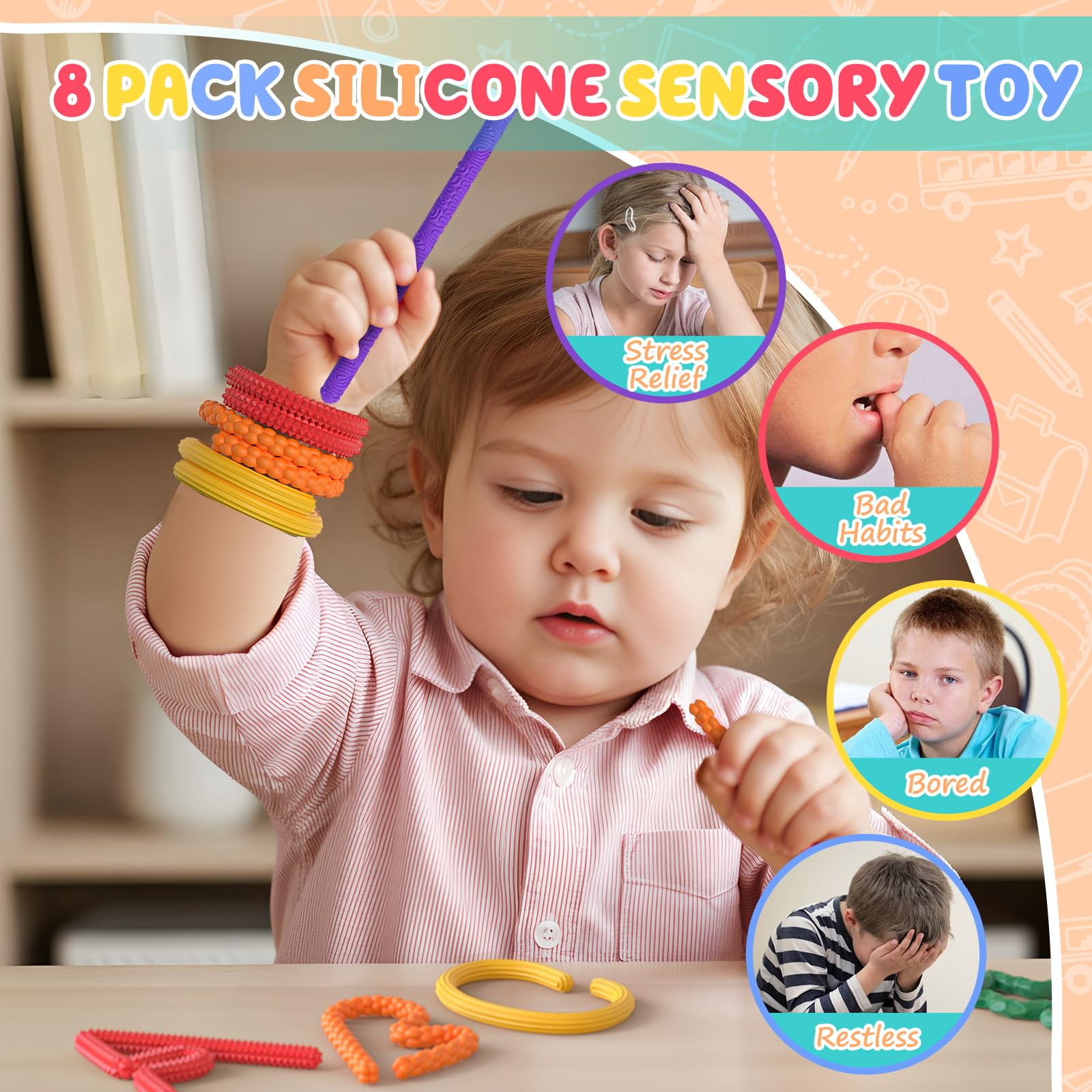 Fidget Toys silikonowy drążek sensoryczny 8P