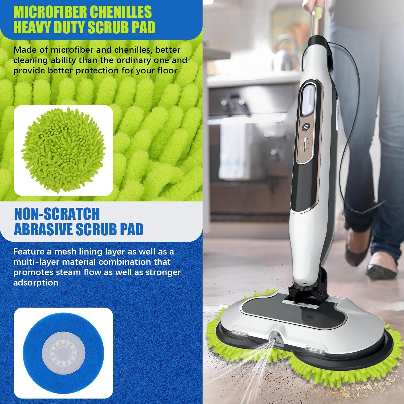 Magic Sponge Eraser Pads and Microfiber Chenilles Pads for Shark Steamer S7001 s7020 s7000amz s7000 s7001tgt s7201 s8201 S7005 s8001 Series Rotating Steam Scrubber,Scrub Sanitize at The Same