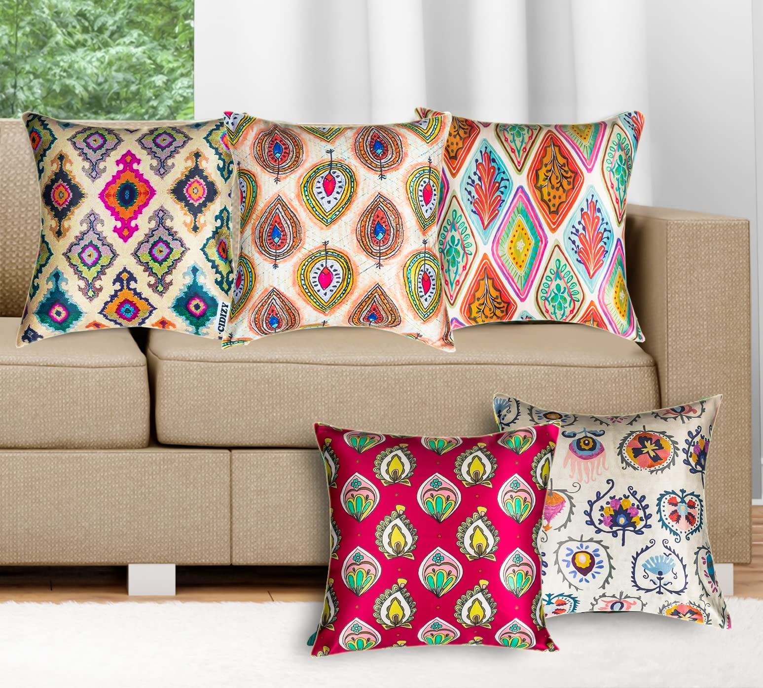 Buy CIDIZY Velvet Ikat Cushion Covers, 18 x 18 Inch, Multicolour
