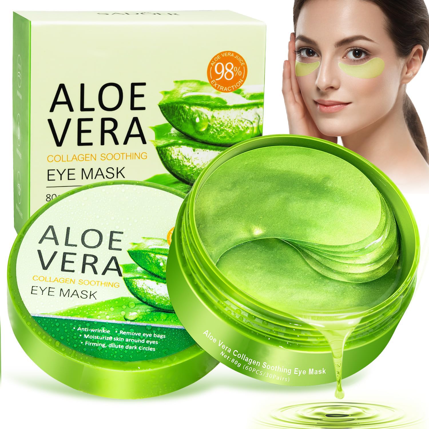 Sponsored Ad – 60 Pcs Aloe Vera Under Eye Gel Patches, 30 Pair of Aloe Vera Under Eye Patches for Puffy, Bags, Dark Circles, Collagen Eye Patches for Women and Men, Improve Lines and Wrinkles