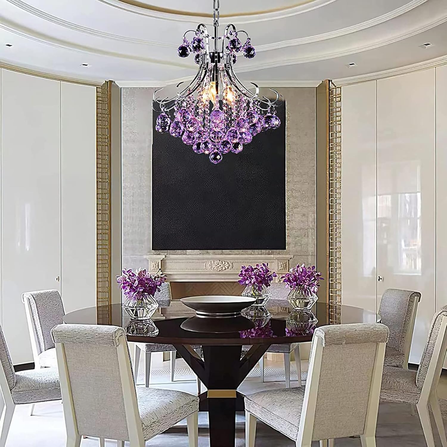 Modern Crystal Chandelier,Purple K9 Crystal Raindrop Chandelier,Flush Mount Ceiling Light Fixture,3 Lights LED Pendant Light for Bedroom Dining Living-Purple 30x35cm Decoration