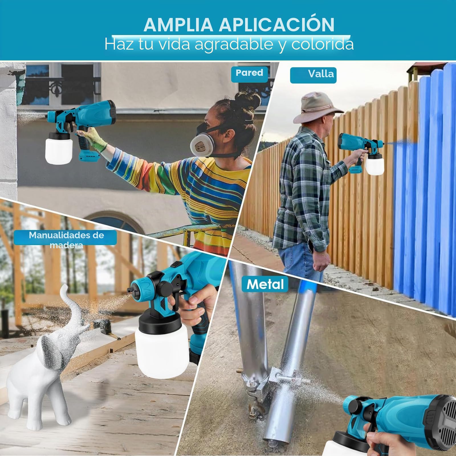 Towwoo Sistema de pulverización de Pintura 2 x 3000 mAh Batería y Cargador, 3 boquillas, Recipiente de Pintura de 800 ml, 3 Patrones de pulverización, para Paredes, Techos, Vallas
