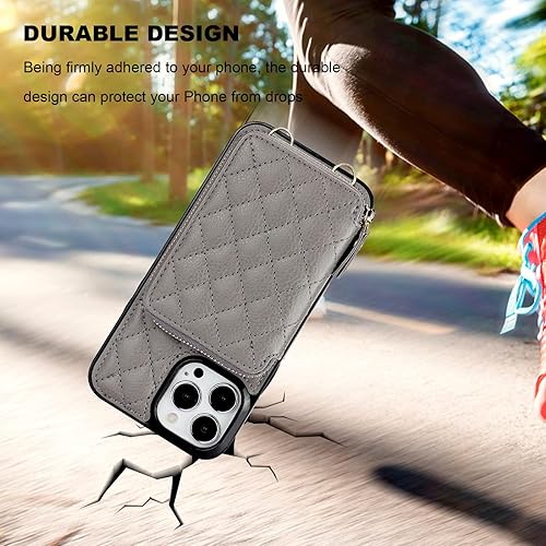 Miniatura 8 de Bocasal Funda tipo cartera cruzada para iPhone 13 Pro Max, con bloqueo RFID, de piel sintética, con cremallera, funda con función atril y ranuras