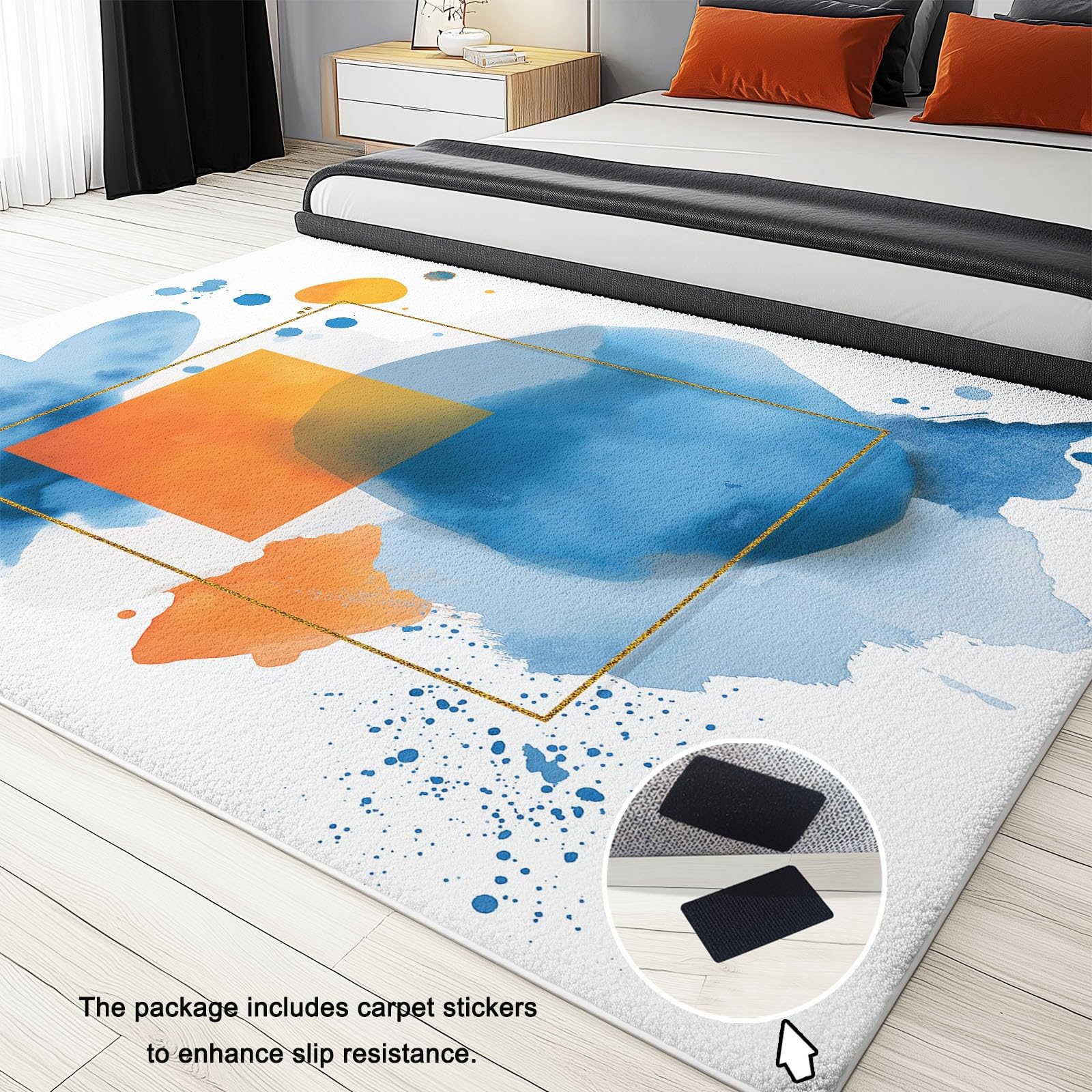 Area Tappeto Soggiorno, Moderno Schizzi D'Inchiostro Forme Geometriche Tappeti Lavabile in Lavatrice Morbido Pile Sala Bambino Cameretta da letto Home Decor Tappeto antiscivolo 80 x 150 cm, Bianco