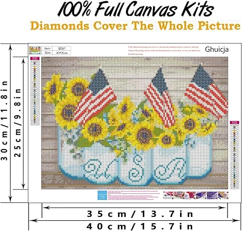 Miniatura 2 de Kits de pintura de diamantes 5D por números para adultos kits de bordado de diamante completo girasol bandera americana EEUU regalos hechos a mano