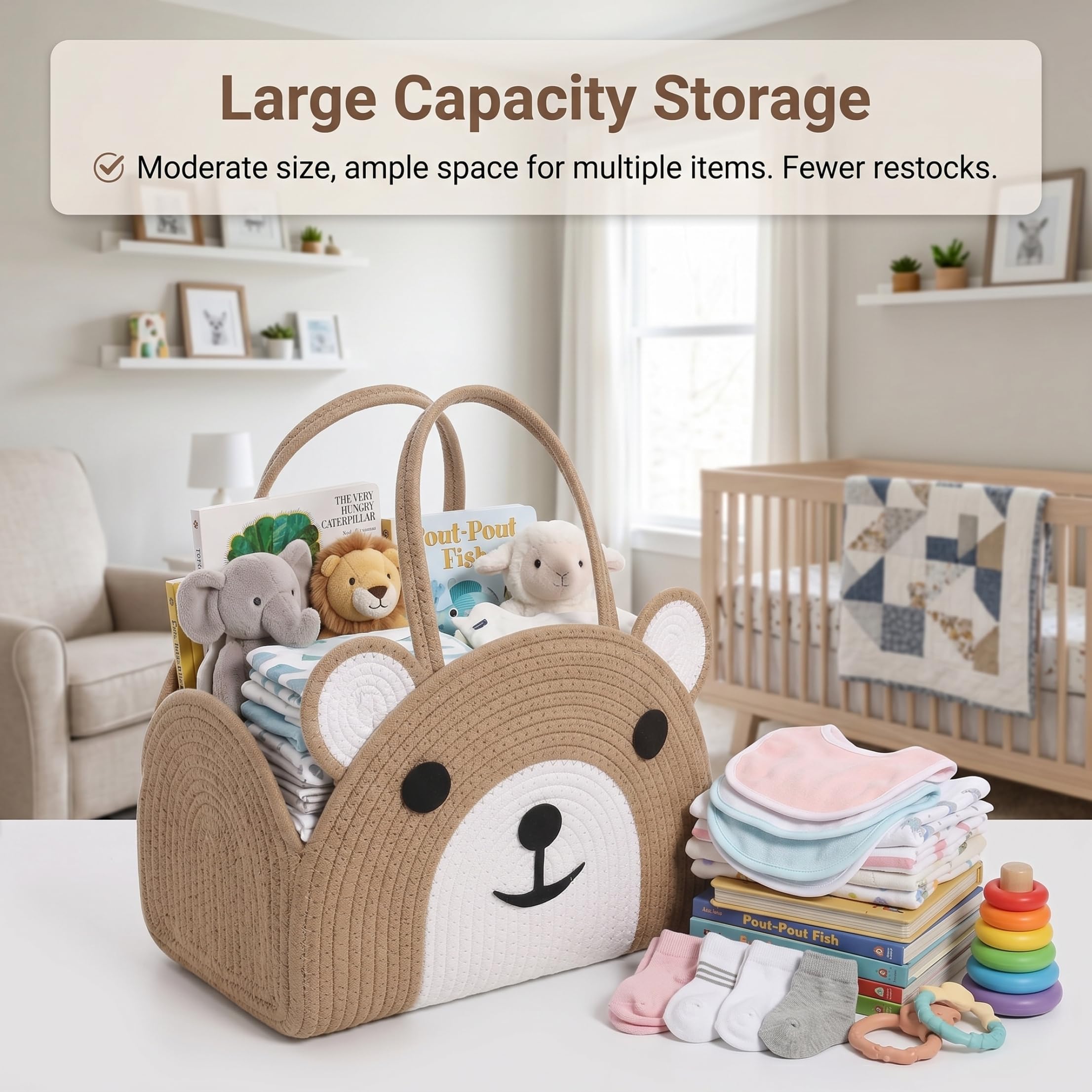 Baby Caddy - Organizador de pañales para bebé, cuerda de algodón, elegante bolsa de almacenamiento para guardería para ducha y viajes, marrón, 32 x 22 x 20 cm