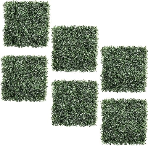 Kdgarden 6 paneles de boj artificiales de 20 x 20 pulgadas, planta de seto topiario, protección UV, alfombra de pared de césped sintético, para