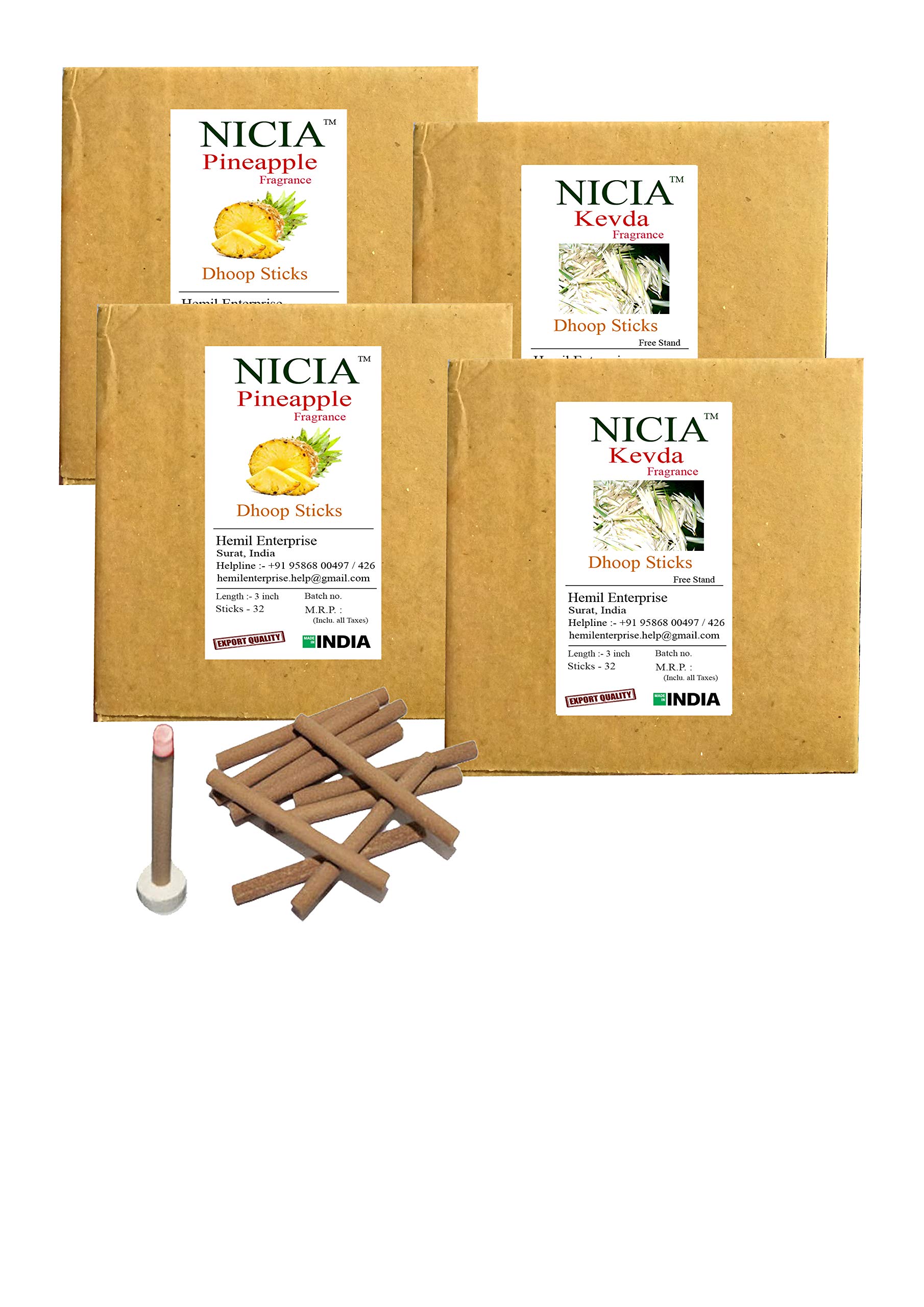 Nicia Pineapple Kevda Combo Fragrance dhoop 32 Sticks Each Box Pineapple, Kevda (32 Units)