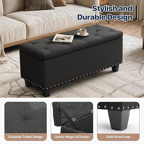 Miniatura 43 de Magshion Banco otomano de almacenamiento de 43 pulgadas, banco de almacenamiento tapizado en el extremo de la cama, reposapiés otomano grande con