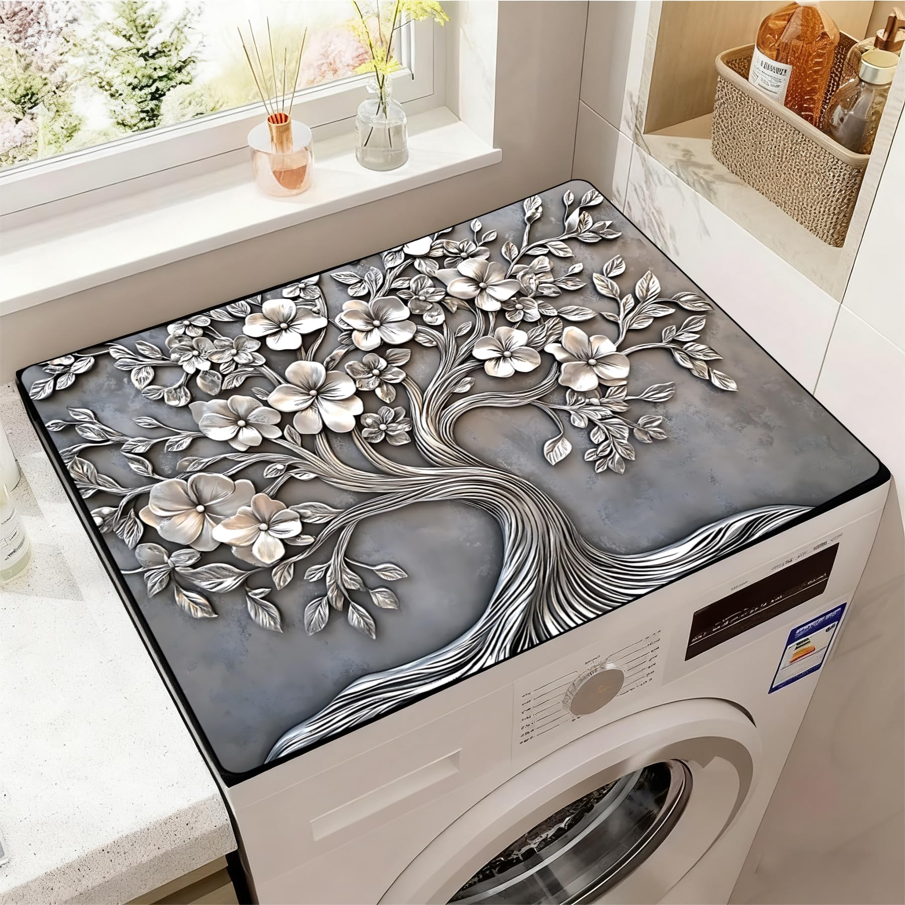 Washer and Dryer Covers for the Top, Non-slip Dryer Top Protector Mat, Dust-proof Washing Machine Cover, 23.6" x 19.7" (Tree, 23.6" x 19.7")